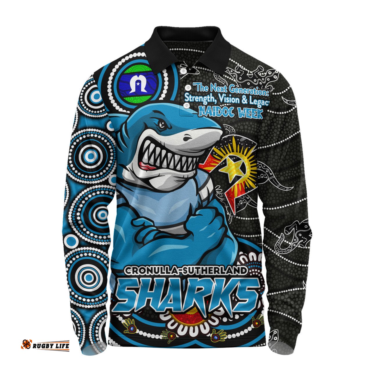 Amazing Aussie Cronulla Sutherland Sharks Spirit Of NAIDOC Series Long Sleeve Polo Shirt