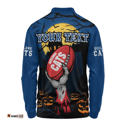 Amazing Aussie Geelong Cats Full Moon Fever Halloween Supporter Long Sleeve Polo Shirt