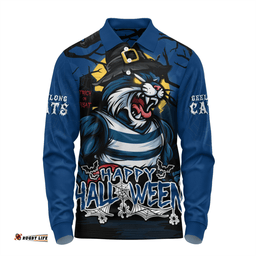 Amazing Aussie Geelong Cats Full Moon Fever Halloween Supporter Long Sleeve Polo Shirt