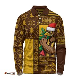 Amazing Aussie Hawthorn Merry Christmas Knit Style Festive Spirit Long Sleeve Polo Shirt