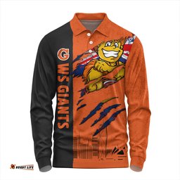 Amazing Aussie GWS GIANTS Burning Passion Of Power Scratch Style Long Sleeve Polo Shirt