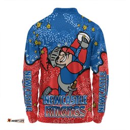 Amazing Aussie Newcastle Knights Custom Team With Dot And Star Patterns For Tough Fan Long Sleeve Polo Shirt