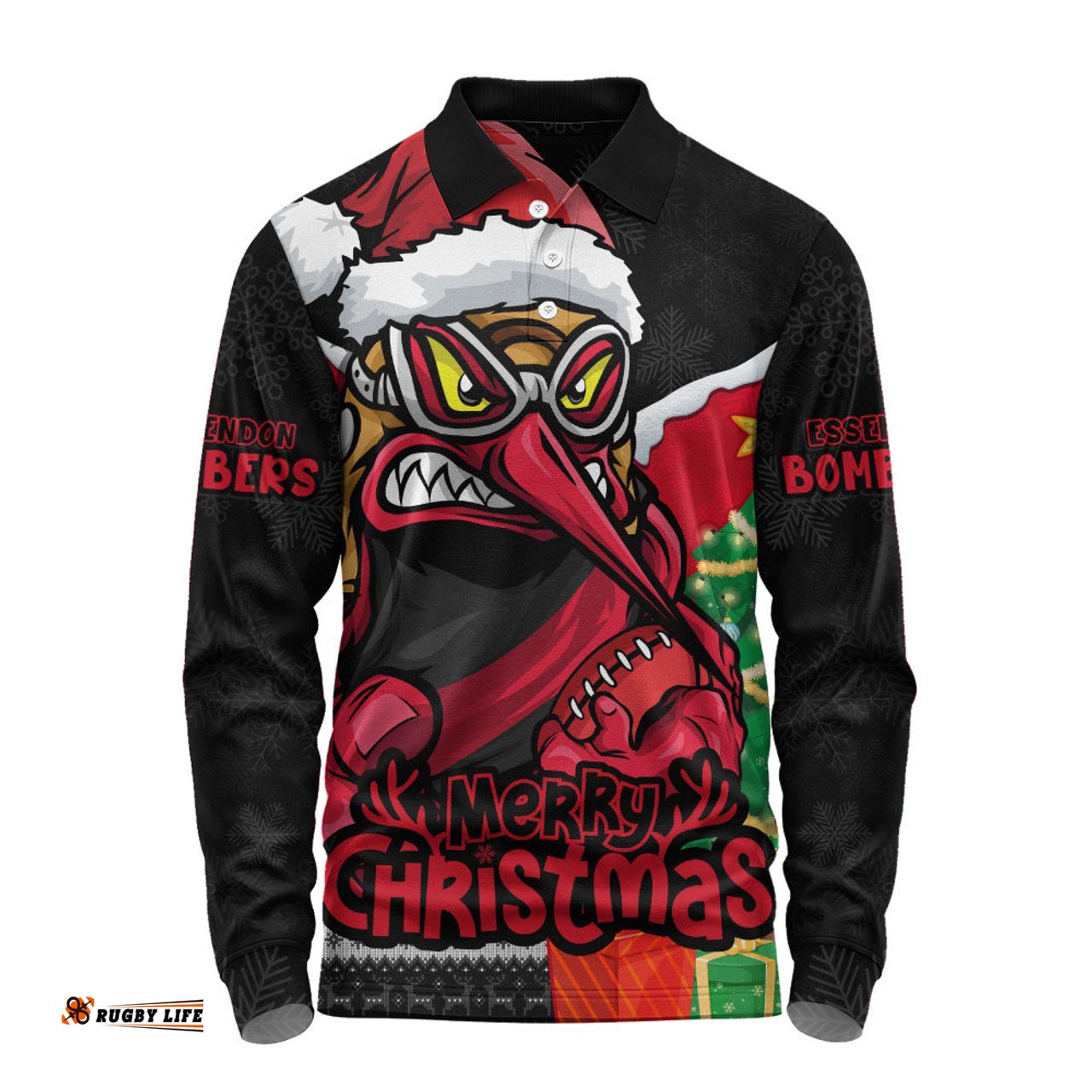 Amazing Aussie Essendon Santa Scoring Touchdown On Christmas Game Day Long Sleeve Polo Shirt