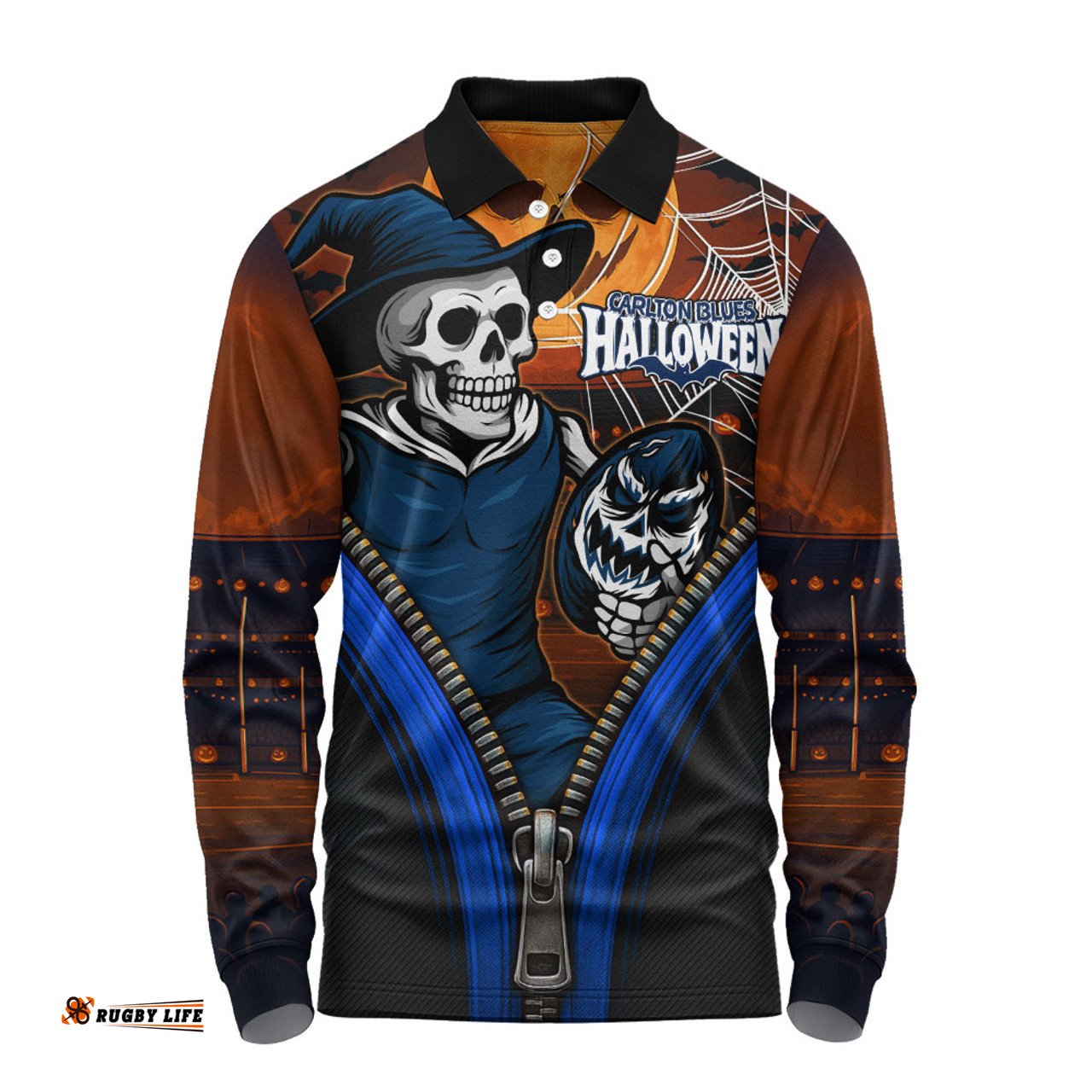Amazing Aussie Carlton Halloween Night Reaper Zipper Long Sleeve Polo Shirt
