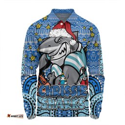 Amazing Aussie Cronulla Sutherland Sharks Christmas Custom Christmas Knit Patterns Vintage Jersey Ugly Long Sleeve Polo Shirt