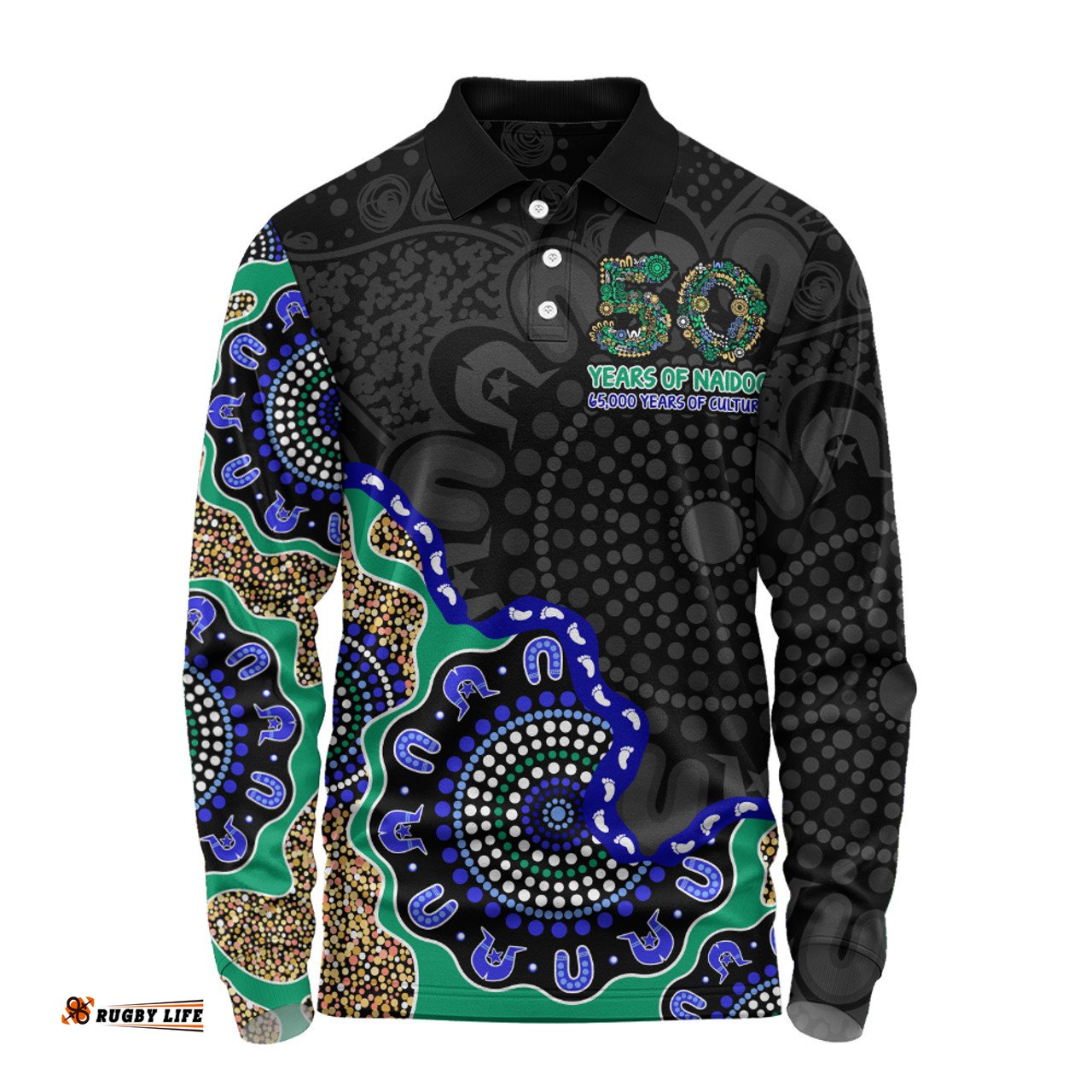 Amazing Aussie Indigenous Australian Aboriginal NAIDOC Fifty Years Cultural Celebration Edition Long Sleeve Polo Shirt