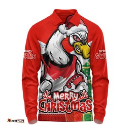 Amazing Aussie Sydney Swans Santa Scoring Touchdown On Christmas Game Day Long Sleeve Polo Shirt