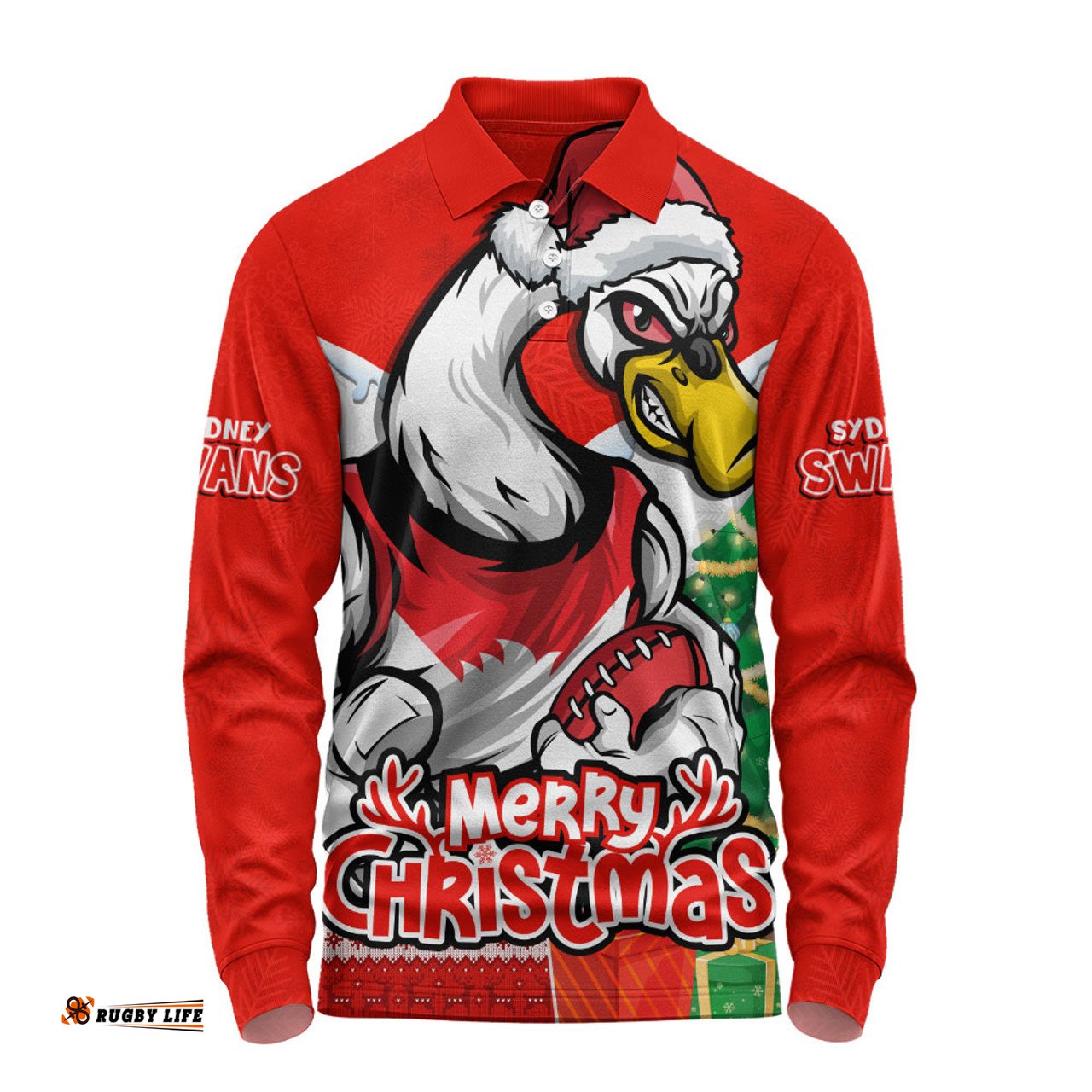 Amazing Aussie Sydney Swans Santa Scoring Touchdown On Christmas Game Day Long Sleeve Polo Shirt