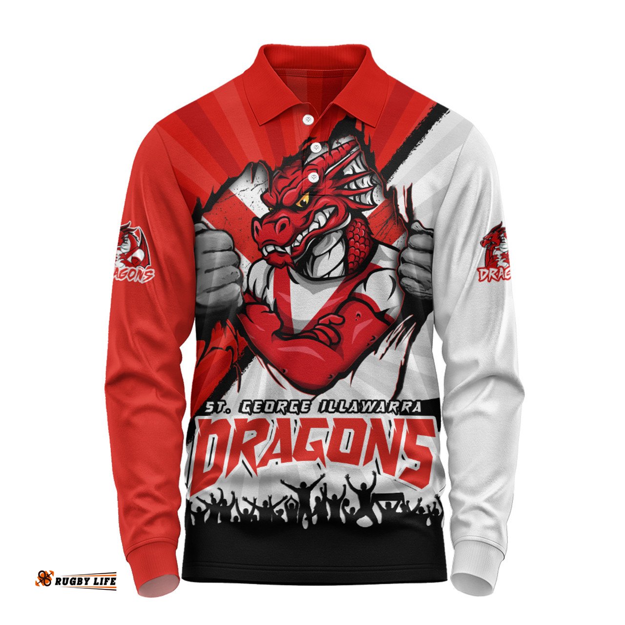 Amazing Aussie St. George Illawarra Dragons Fearless Soul Series Long Sleeve Polo Shirt