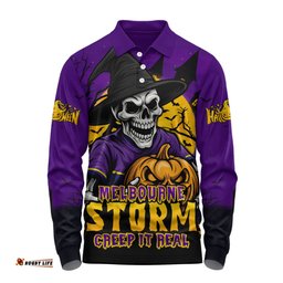 Amazing Aussie Melbourne Storm Dark Moon Rugby Halloween Battle Edition Long Sleeve Polo Shirt