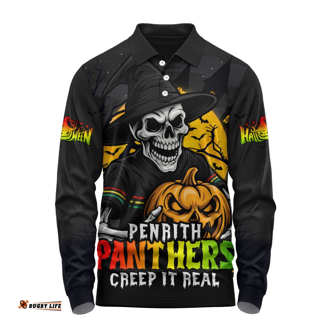 Amazing Aussie Penrith Panthers Dark Moon Rugby Halloween Battle Edition Long Sleeve Polo Shirt
