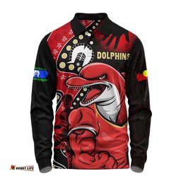 Amazing Aussie Redcliffe Dolphins NAIDOC Indigenous Warrior Spirit Long Sleeve Polo Shirt