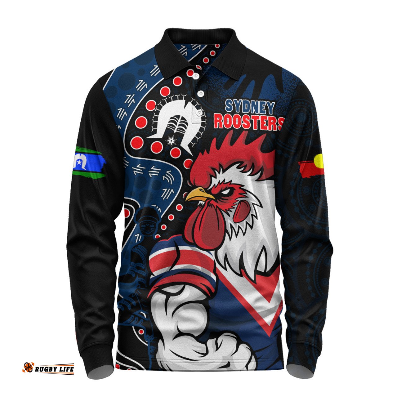 Amazing Aussie Sydney Roosters NAIDOC Indigenous Warrior Spirit Long Sleeve Polo Shirt