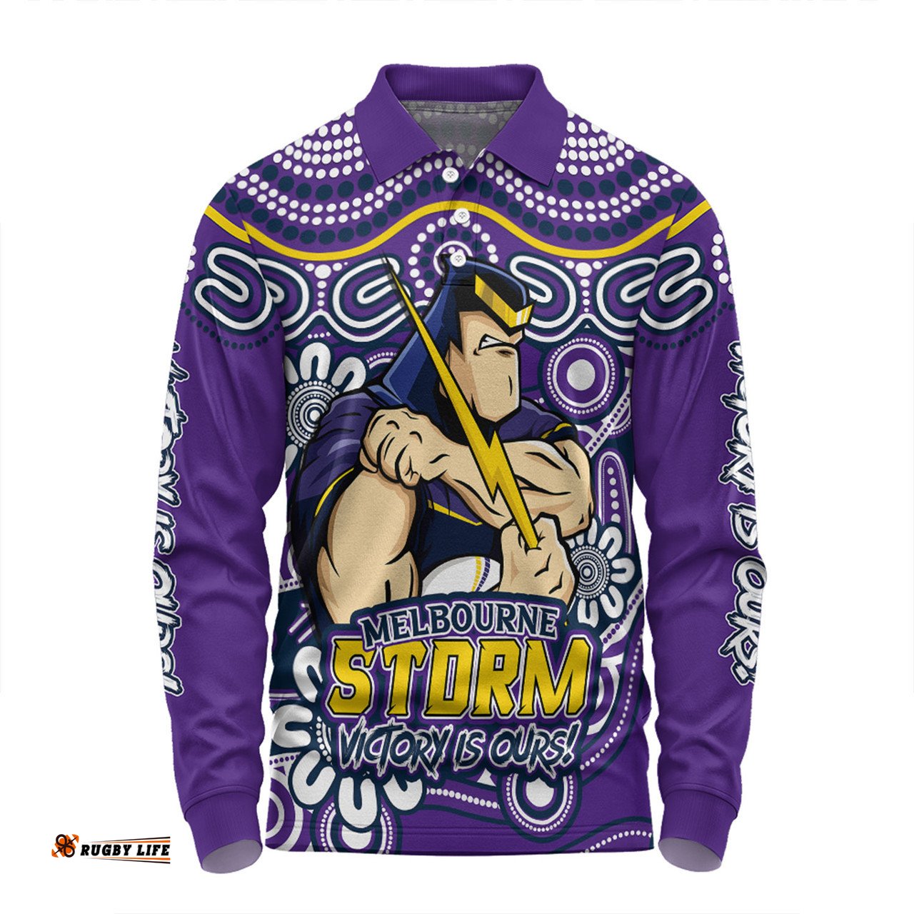 Amazing Aussie Melbourne Storm Aboriginal Inspired Tough Fan Rugby For Life Long Sleeve Polo Shirt