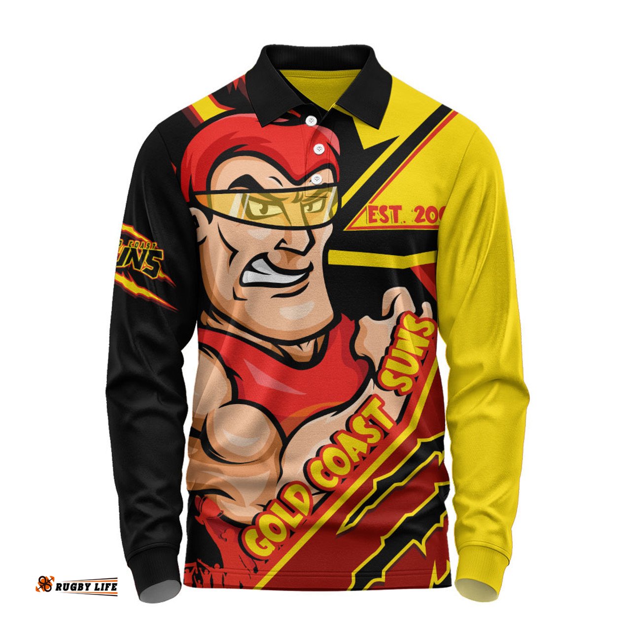 Amazing Aussie Gold Coast SUNS Battlefield Glory Gear Long Sleeve Polo Shirt