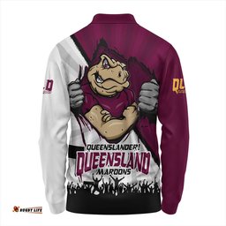 Amazing Aussie Queensland Maroons Origin Battleground Maroons Unleashed Long Sleeve Polo Shirt