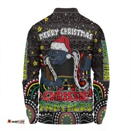 Amazing Aussie Penrith Panthers Christmas Custom Christmas Knit Patterns Vintage Jersey Ugly Long Sleeve Polo Shirt