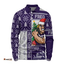Amazing Aussie Fremantle Merry Christmas Knit Style Festive Spirit Long Sleeve Polo Shirt