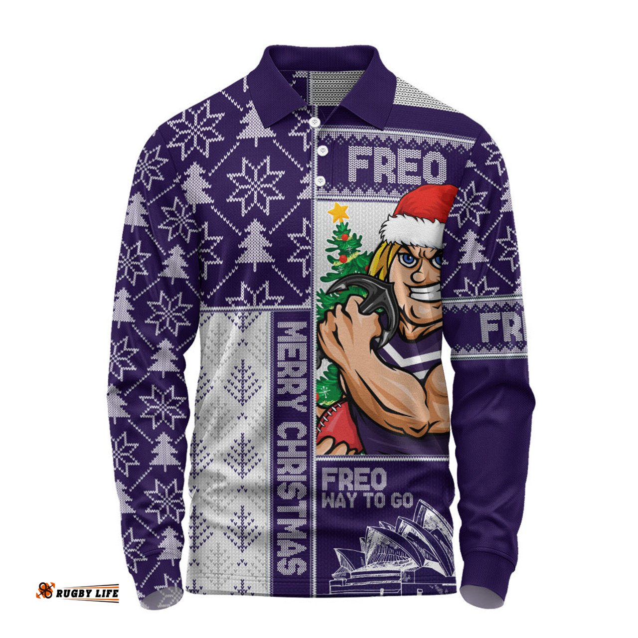 Amazing Aussie Fremantle Merry Christmas Knit Style Festive Spirit Long Sleeve Polo Shirt