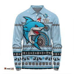 Amazing Aussie Cronulla Sutherland Sharks Christmas Custom Ugly Xmas And Aboriginal Patterns For Die Hard Fan Long Sleeve Polo Shirt