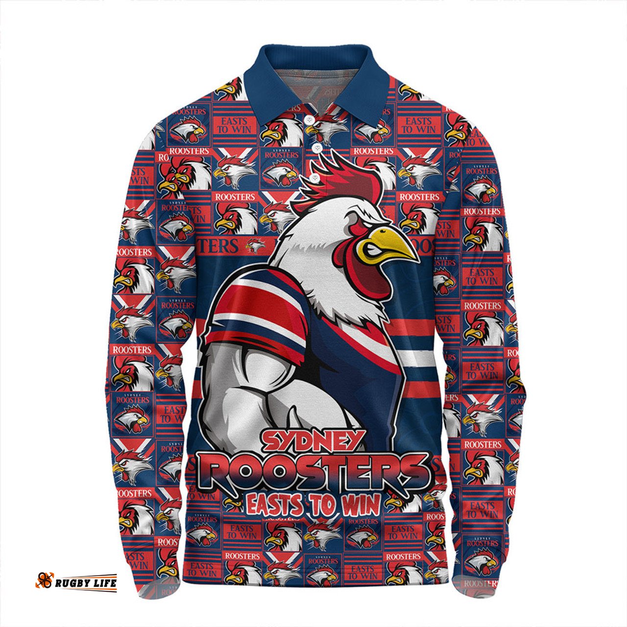 Amazing Aussie Sydney Roosters Champion���s Pride Comic Style Long Sleeve Polo Shirt
