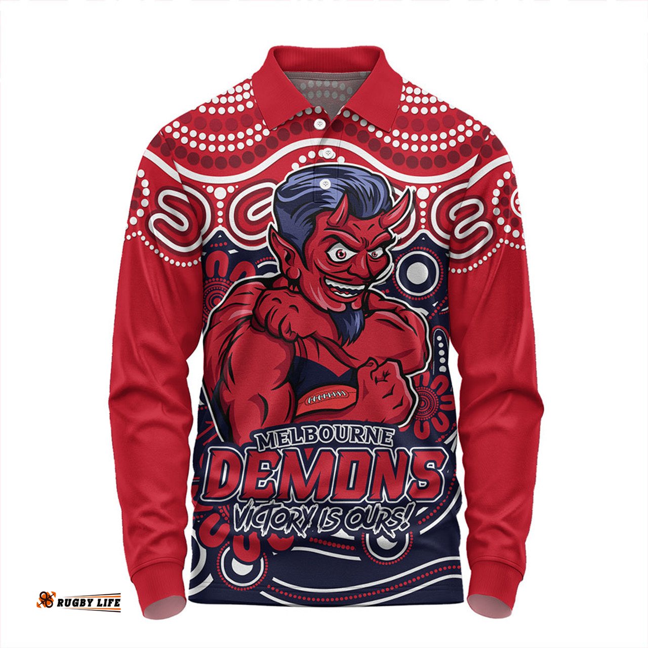 Amazing Aussie Melbourne Aboriginal Inspired Tough Fan Football For Life Long Sleeve Polo Shirt