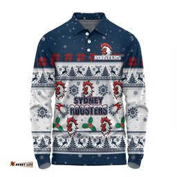 Amazing Aussie Sydney Roosters Christmas Custom Special Ugly Christmas Long Sleeve Polo Shirt
