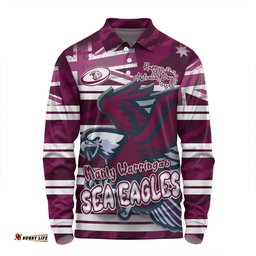 Amazing Aussie Manly Warringah Sea Eagles Happy Australia Day We Are One And Free Long Sleeve Polo Shirt