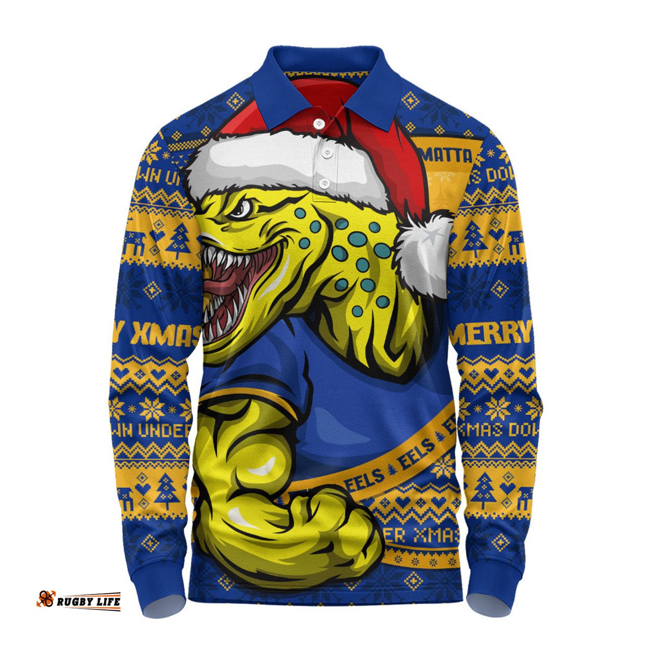 Amazing Aussie Parramatta Eels Ugly Knit Style For Christmas Game Fans Long Sleeve Polo Shirt