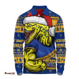 Amazing Aussie Parramatta Eels Ugly Knit Style For Christmas Game Fans Long Sleeve Polo Shirt