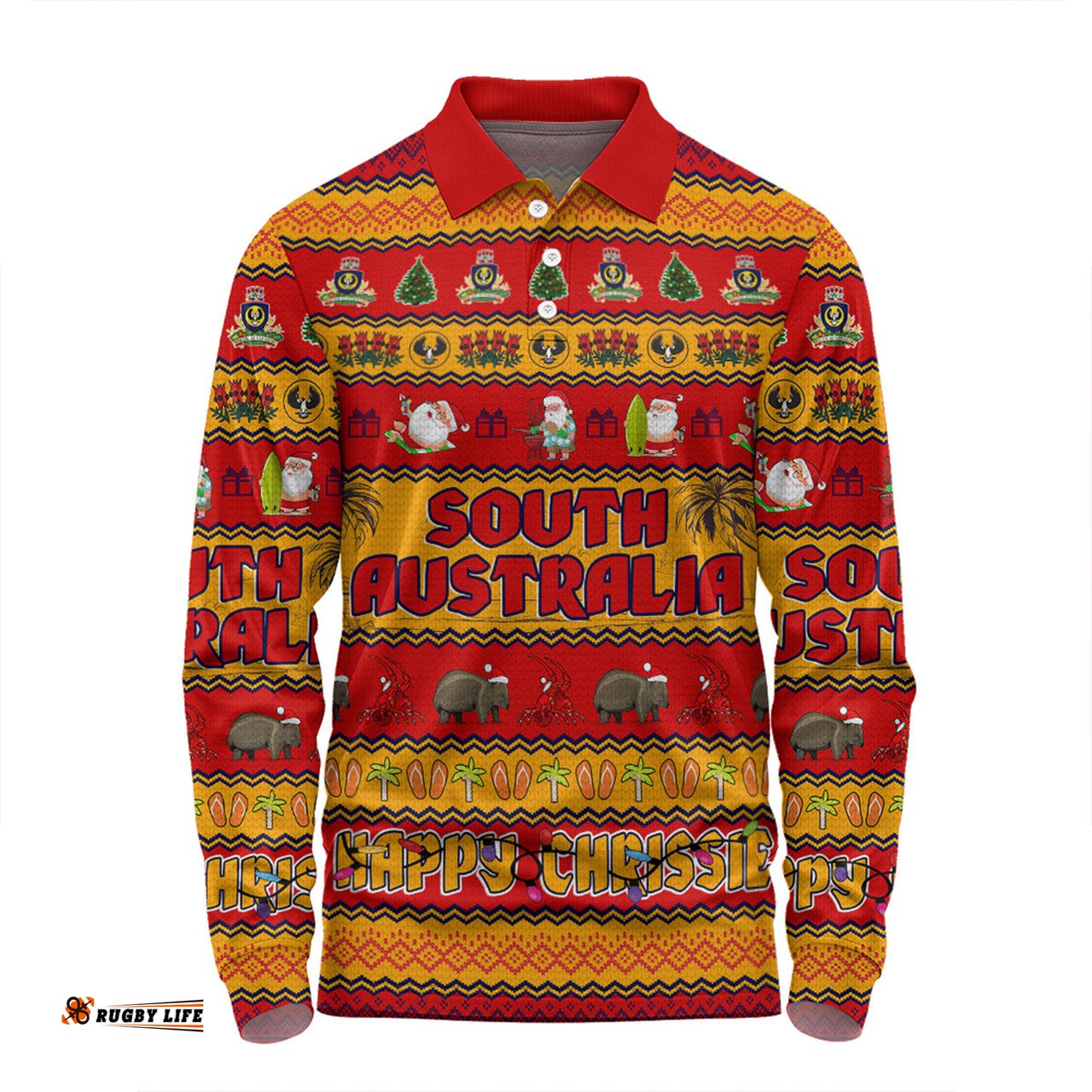 Amazing Aussie South Australia Christmas Custom Happy Chrissie Ugly Style Long Sleeve Polo Shirt