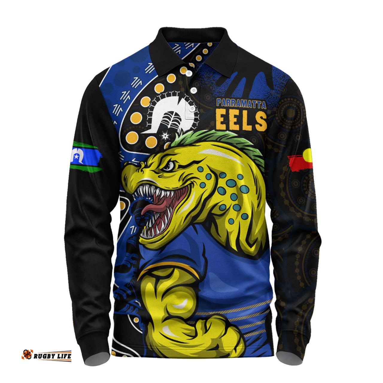 Amazing Aussie Parramatta Eels NAIDOC Indigenous Warrior Spirit Long Sleeve Polo Shirt