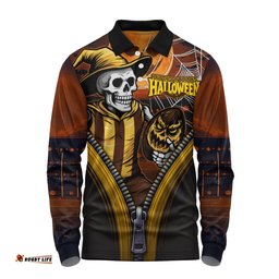 Amazing Aussie Hawthorn Halloween Night Reaper Zipper Long Sleeve Polo Shirt