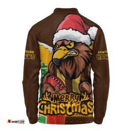 Amazing Aussie Hawthorn Santa Scoring Touchdown On Christmas Game Day Long Sleeve Polo Shirt