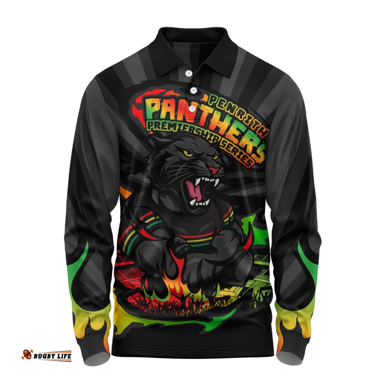 Amazing Aussie Penrith Panthers Premiership Series Sports Gear Long Sleeve Polo Shirt