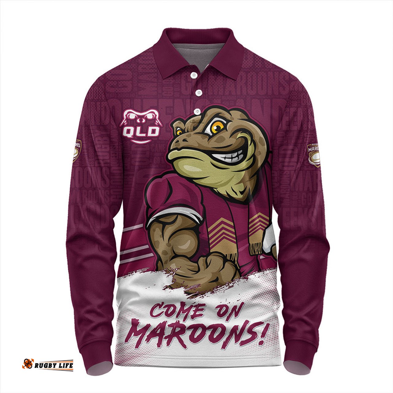 Amazing Aussie Queensland Maroons QLD Maroons Word Cloud Style Long Sleeve Polo Shirt