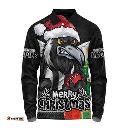 Amazing Aussie Collingwood Santa Scoring Touchdown On Christmas Game Day Long Sleeve Polo Shirt