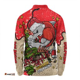 Amazing Aussie Redcliffe Dolphins Christmas Custom Let's Get Lit Chrisse Pressie Long Sleeve Polo Shirt