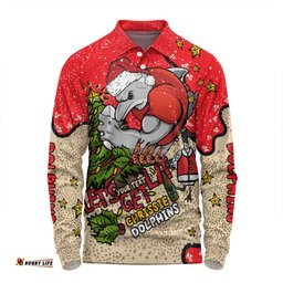 Amazing Aussie Redcliffe Dolphins Christmas Custom Let's Get Lit Chrisse Pressie Long Sleeve Polo Shirt