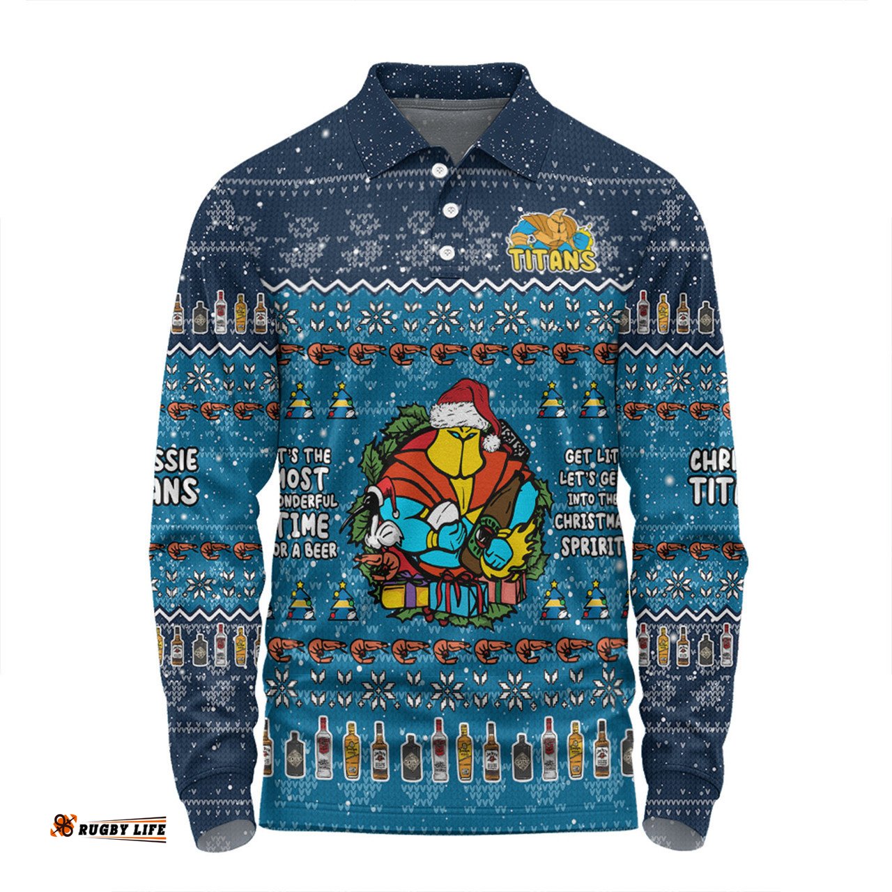 Amazing Aussie Gold Coast Titans Christmas Custom Chrissie Spirit Long Sleeve Polo Shirt