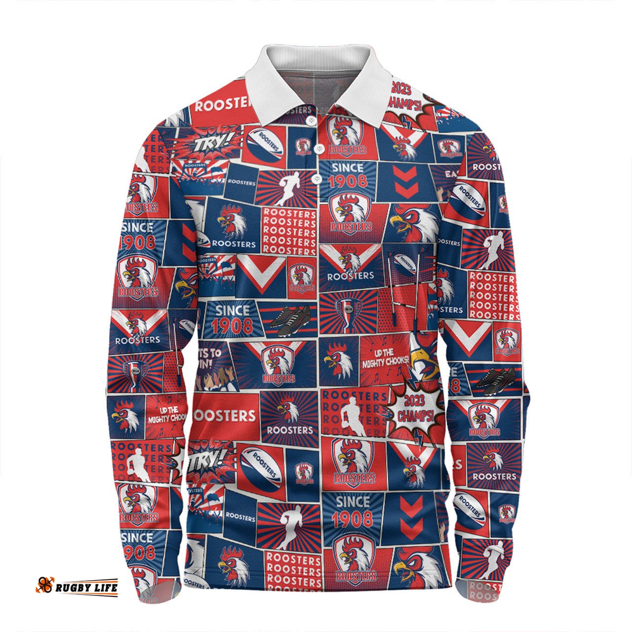 Amazing Aussie Sydney Roosters Team Of Us Die Hard Fan Supporters Comic Style Long Sleeve Polo Shirt