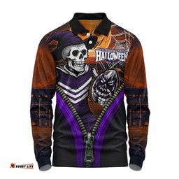Amazing Aussie Fremantle Halloween Night Reaper Zipper Long Sleeve Polo Shirt