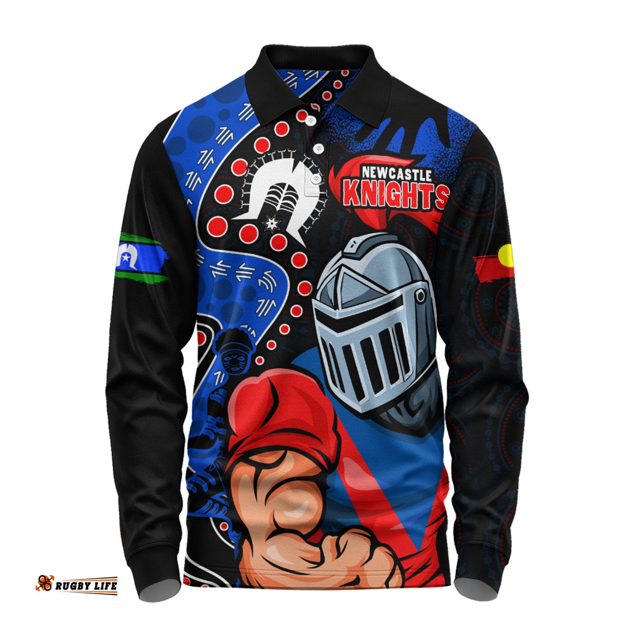 Amazing Aussie Newcastle Knights NAIDOC Indigenous Warrior Spirit Long Sleeve Polo Shirt