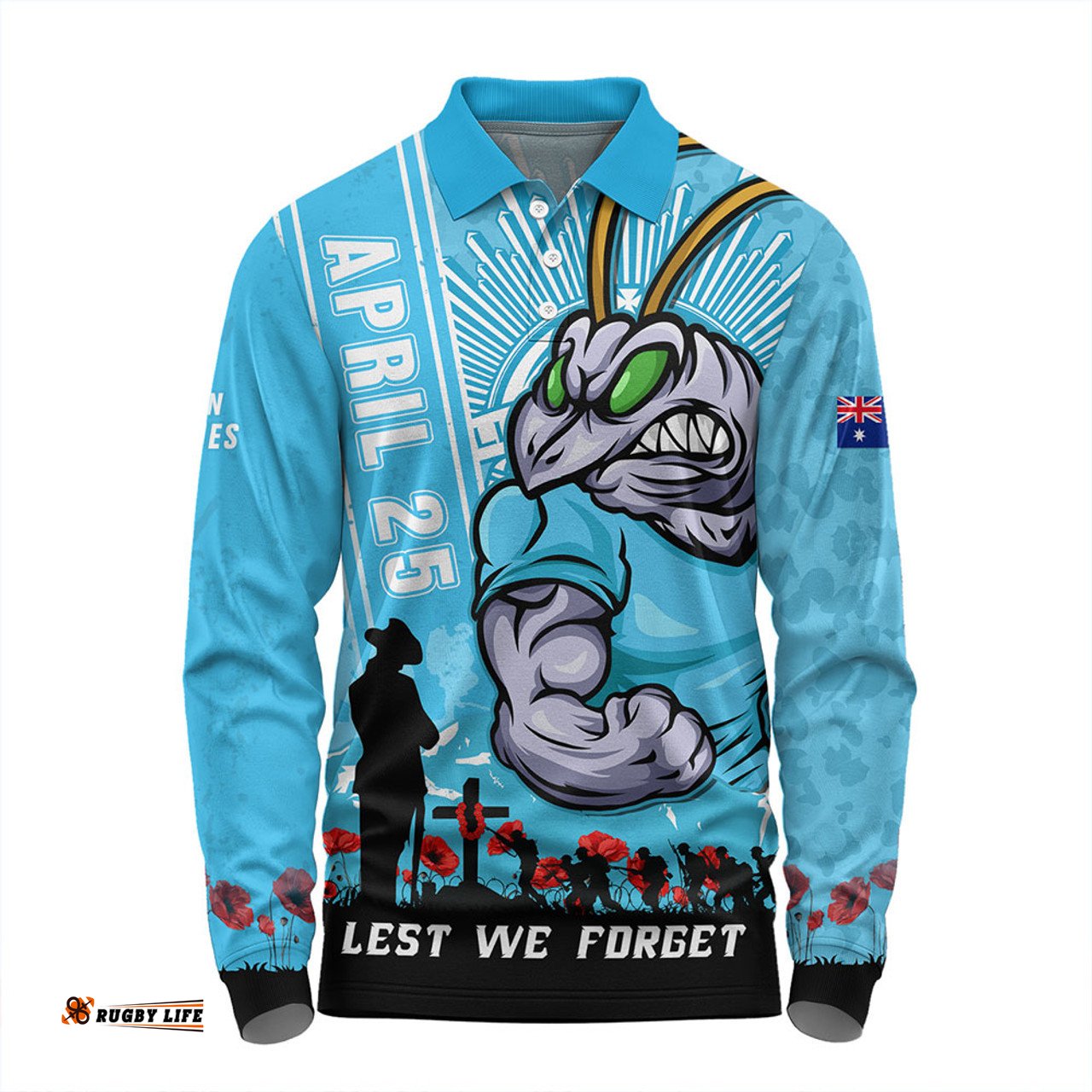 Amazing Aussie New South Wales Blues Anzac Day Lest We Forget Strong Fighting Spirit Long Sleeve Polo Shirt