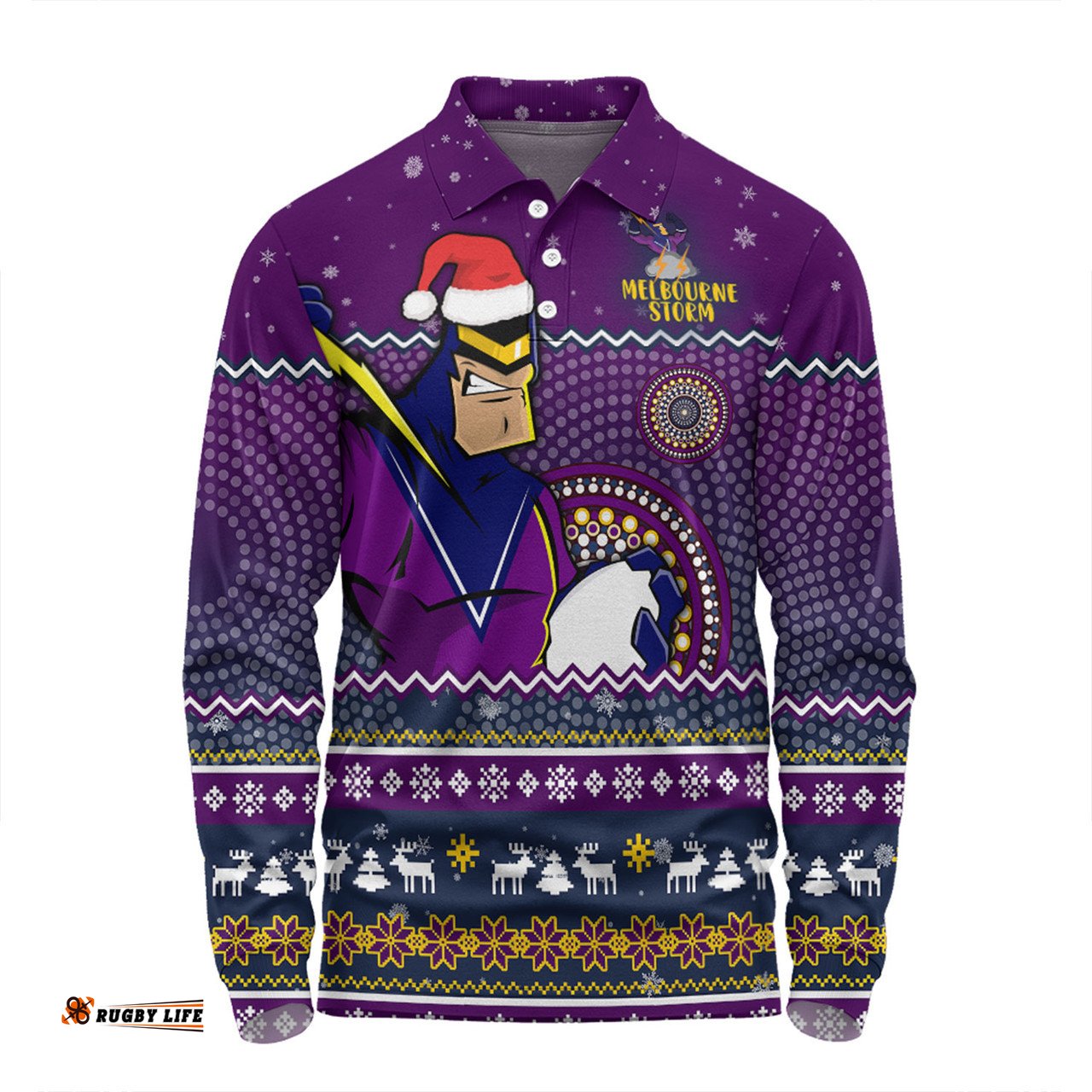 Amazing Aussie Melbourne Storm Christmas Custom Ugly Xmas And Aboriginal Patterns For Die Hard Fan Long Sleeve Polo Shirt