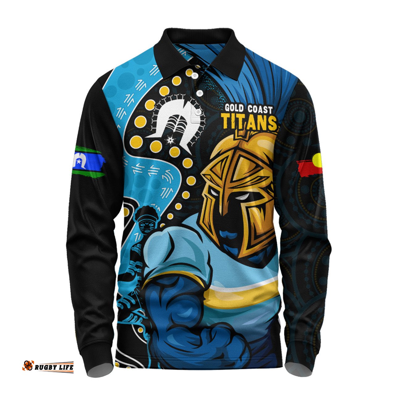 Amazing Aussie Gold Coast Titans NAIDOC Indigenous Warrior Spirit Long Sleeve Polo Shirt