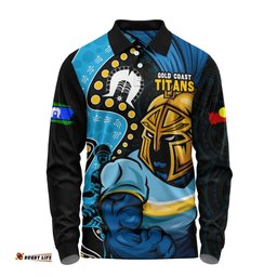 Amazing Aussie Gold Coast Titans NAIDOC Indigenous Warrior Spirit Long Sleeve Polo Shirt