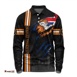 Amazing Aussie Wests Tigers Happy Australia Day Flag Scratch Style Long Sleeve Polo Shirt