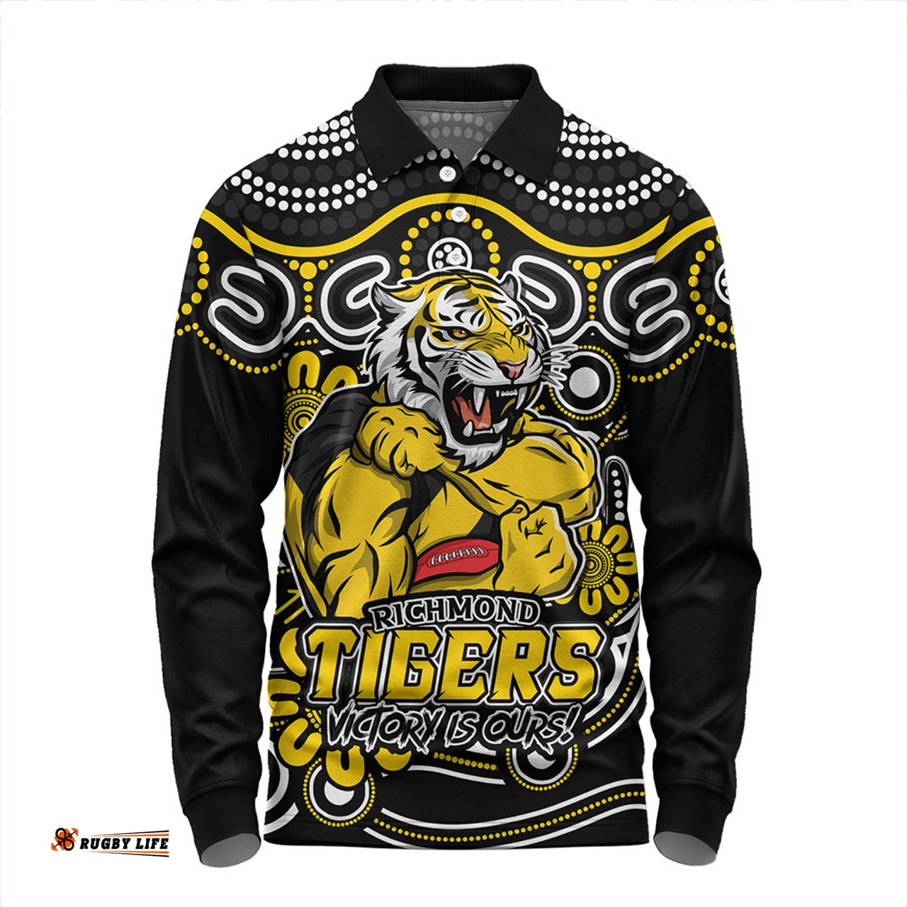 Amazing Aussie Richmond Aboriginal Inspired Tough Fan Football For Life Long Sleeve Polo Shirt