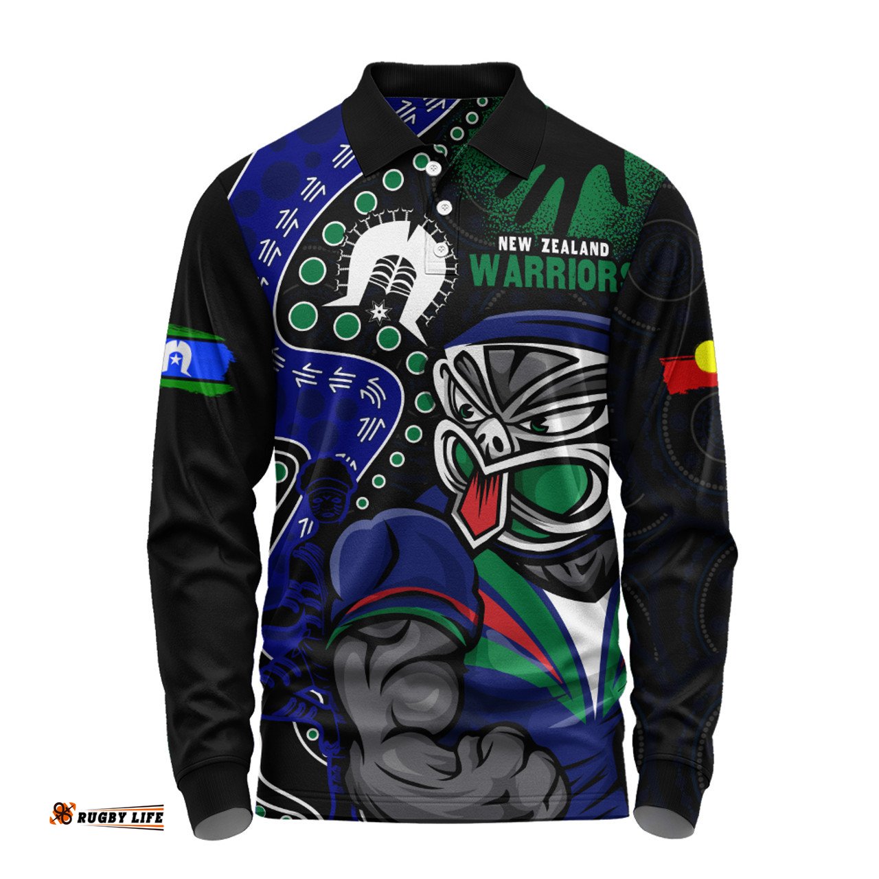 Amazing Aussie New Zealand Warriors NAIDOC Indigenous Warrior Spirit Long Sleeve Polo Shirt